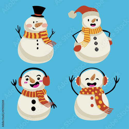 Collection set of cartoon snowman