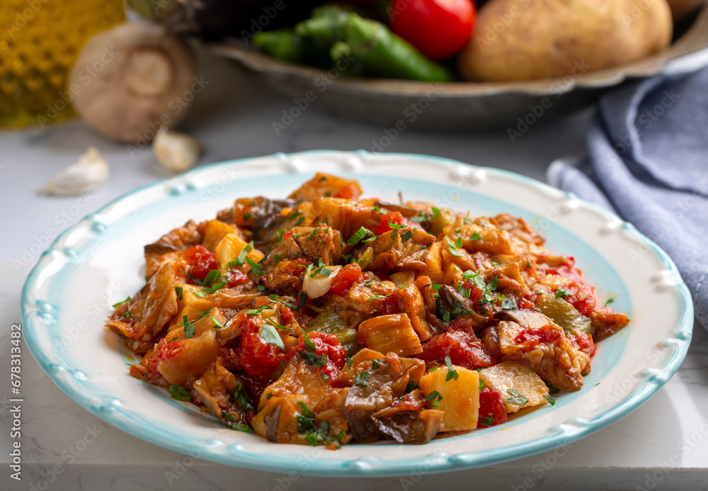 Traditional Turkish food; eggplant meze (Turkish name; saksuka) Traditional Turkish food; eggplant meze (Turkish name; saksuka)