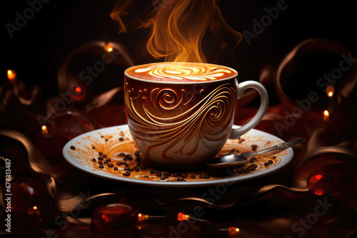 Coffee in Ornamental Cup With Smoke. Generative AI