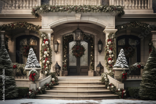 Christmas decoration on the front door of a house in New York City.