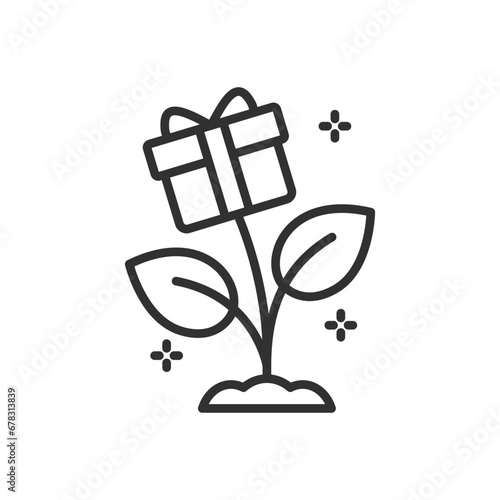 Gift Sprout, linear icon. Line with editable stroke