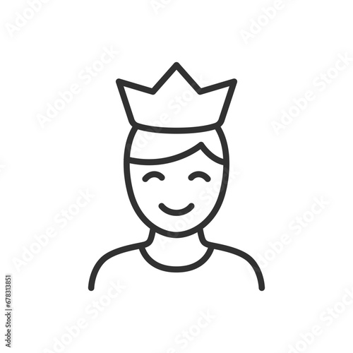 person with the crown, linear icon. Line with editable stroke