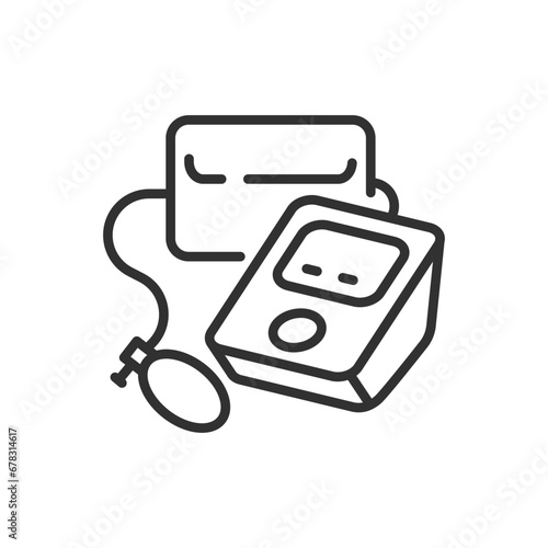 Blood pressure monitor, linear icon, Tonometer. Line with editable stroke