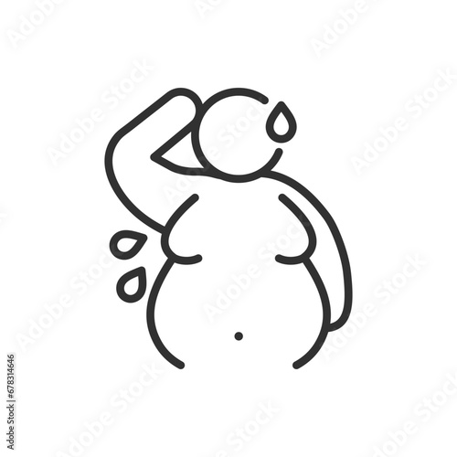 Overweight person sweats, linear icon. Line with editable stroke