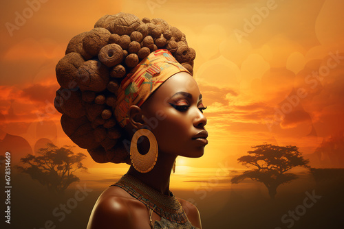 Black history month or woman's day celebration, Africa day concept Ethnic black woman	 photo