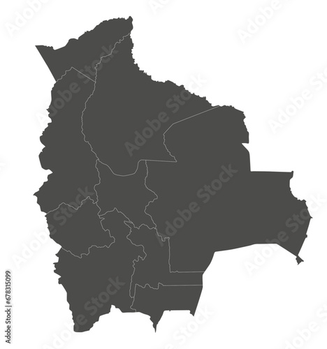 Vector blank map of Bolivia with departments and administrative divisions. Editable and clearly labeled layers. photo