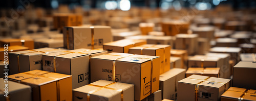Cardboard Box Packages for Online Shopping, Efficient Delivery and Shipping Solutions for E-commerce,  Logistics and Parcel Delivery in the World of E-commerce, shipping boxes seamless transportation  © ruslee