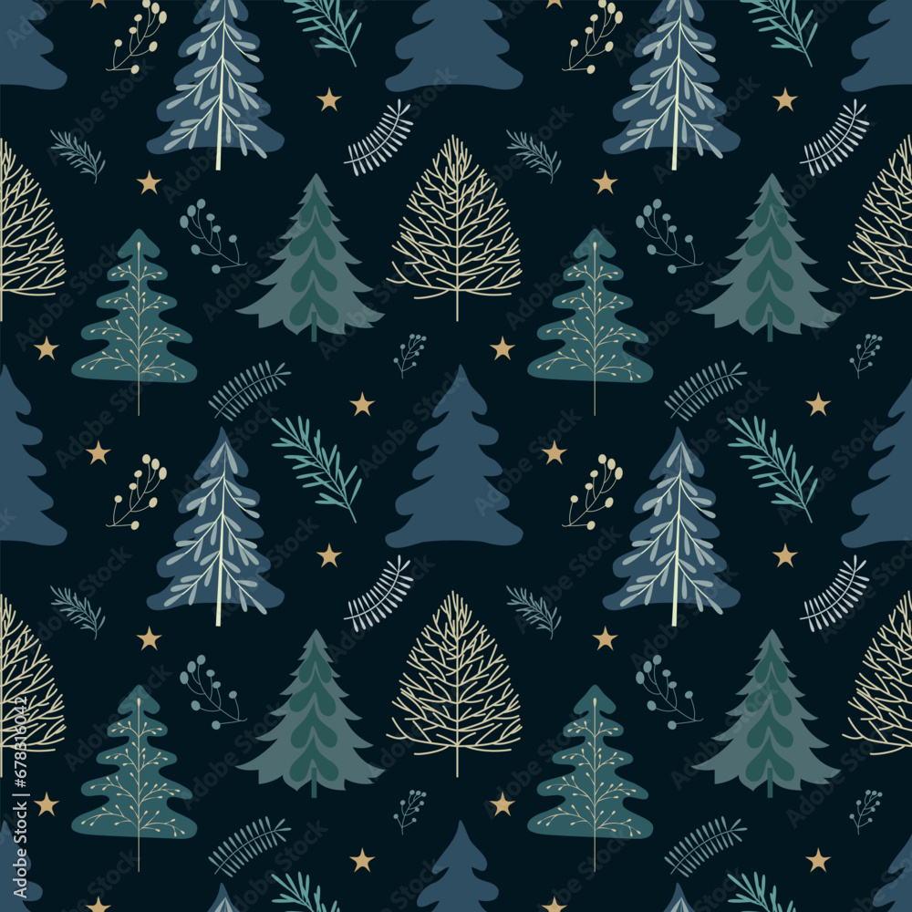 Obraz premium Vector seamless pattern with stylized Christmas trees. Christmas, winter pattern