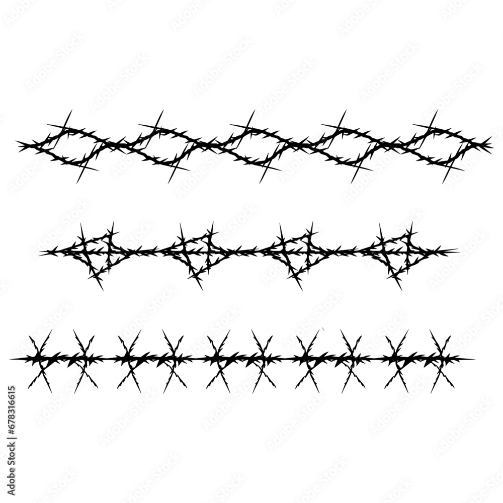 Fototapeta premium Barbed Wire Black Color Silhouette illustration