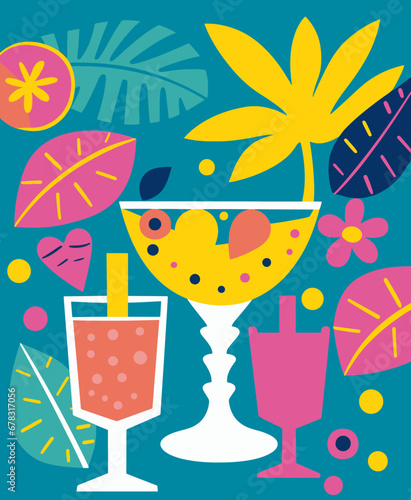 Party, coctail, flowers, colorful, card, greetingcard, 