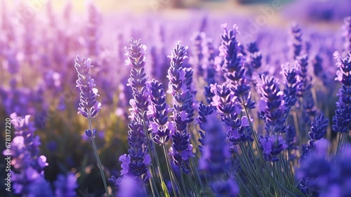 A field of fragrant purple lavender flowers under the sun