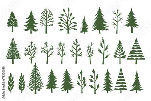 Christmas pine tree set hand drawn illustration