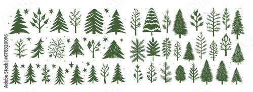 Christmas pine tree set hand drawn illustration