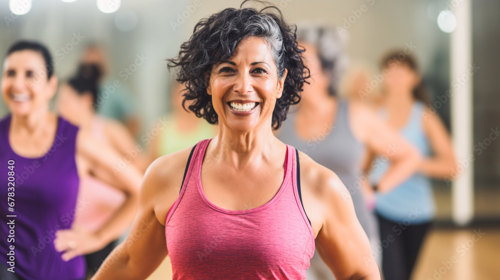 Healthy and fit middle-aged women doing fitness. Healthy and wellness concept.
