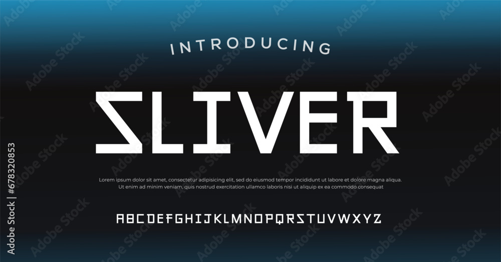 SLIVER Modern abstract digital alphabet font. Minimal technology typography, Creative urban sport fashion futuristic font and with numbers. vector illustration. - obrazy, fototapety, plakaty 