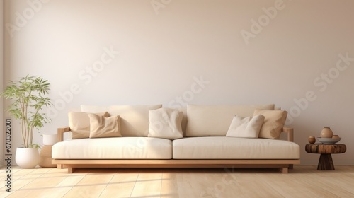 Morning-Lit Minimalist Living Room with Neutral-Toned Sofa