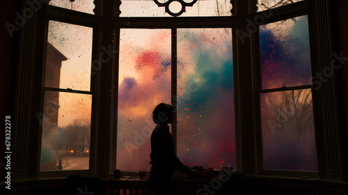 Silhouette of a person standing in front of a huge window