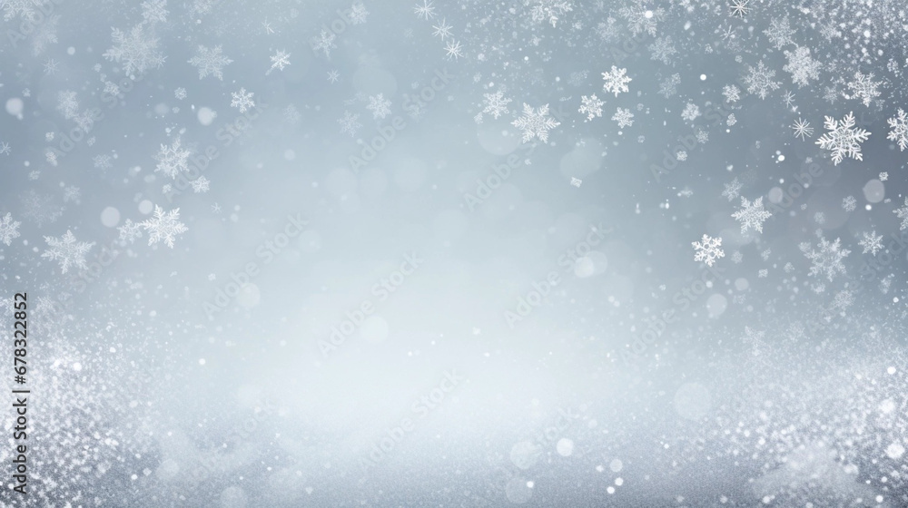 Fototapeta premium Christmas falling snow or snowflakes silver background