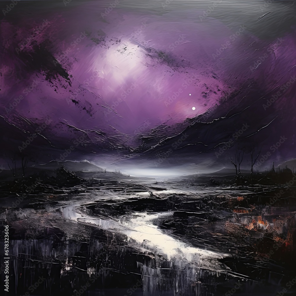 abstract landscape, dark atmosphere, black and purple , generated by AI