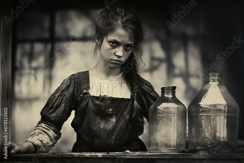 A vintage and retro spooky person in the collodion wet plate process technique. Generative AI, AI photo