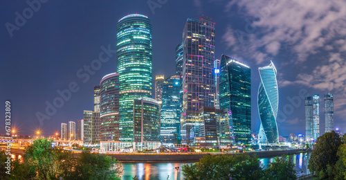 Moscow city at summer night. Modern skyscrapers in Moscow-city downtown. Moscow, Russia © Dmitrii Potashkin