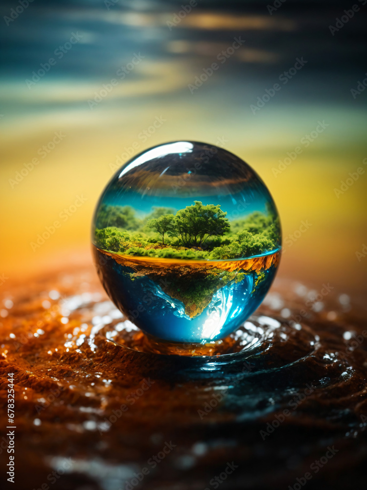 Earth Day Campaign Concept with Earth in a Water Drop Illustration Earth Day Campaign Concept with Earth in a Water Drop Illustration
