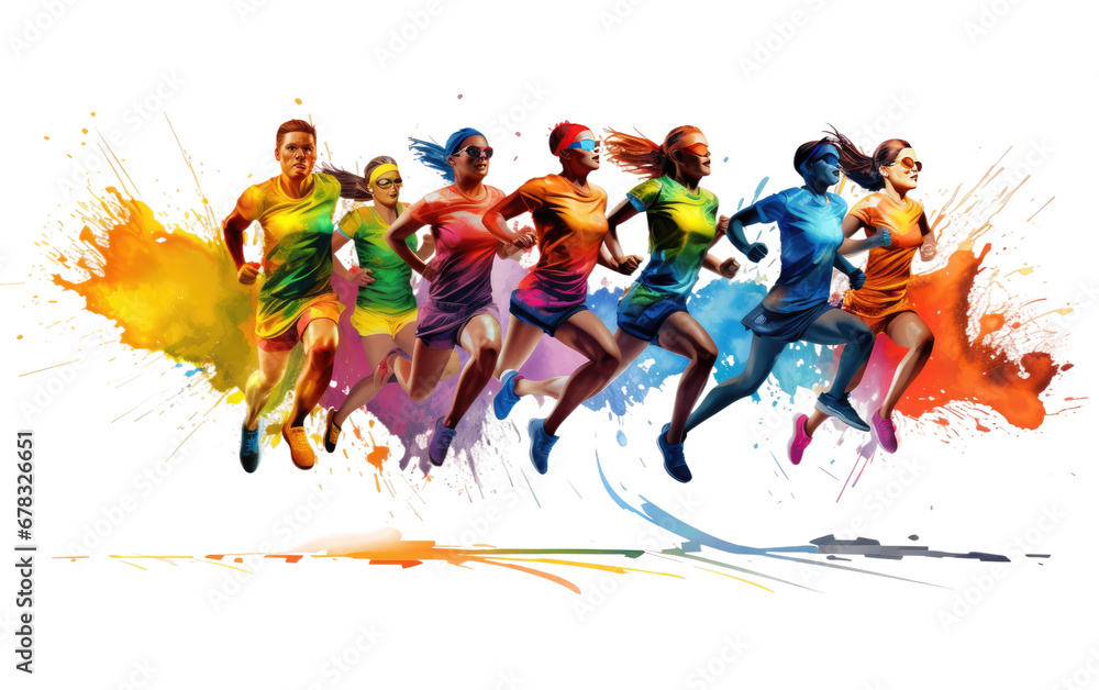 The Energetic Journey of Rainbow Runners on a Clear Surface or PNG Transparent Background.