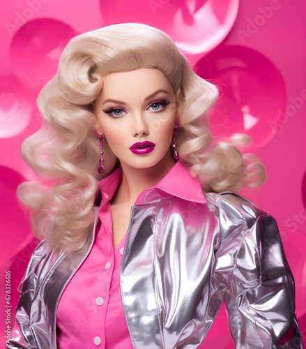 luxury pink doll blonde girl as businesswoman