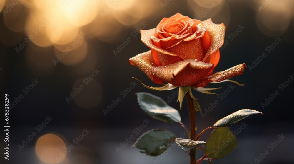 Obraz premium a cinematic portrait of a single rose bud, elegance and romance, Valentine's Day