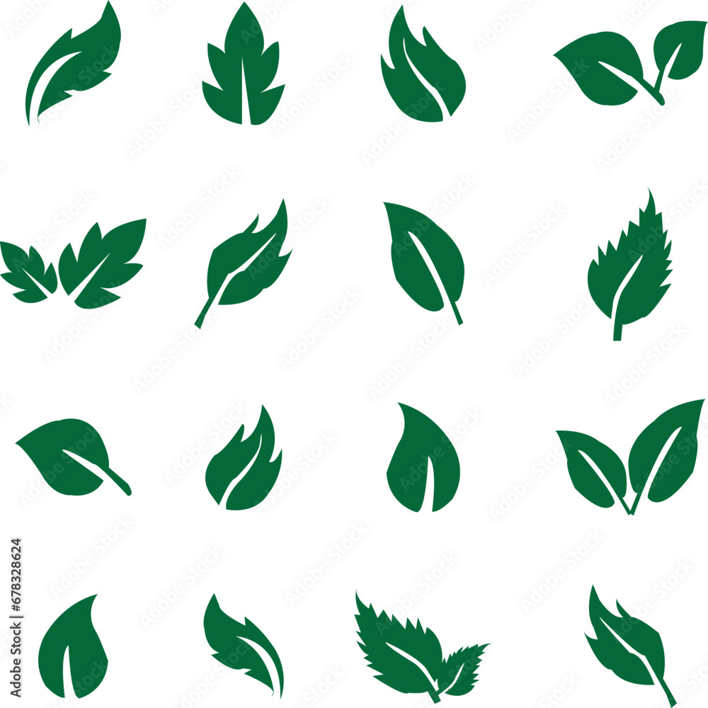 Leaf icon set. Fresh green leaves various shapes isolated on white background Leaf icon set. Fresh green leaves various shapes isolated on white background