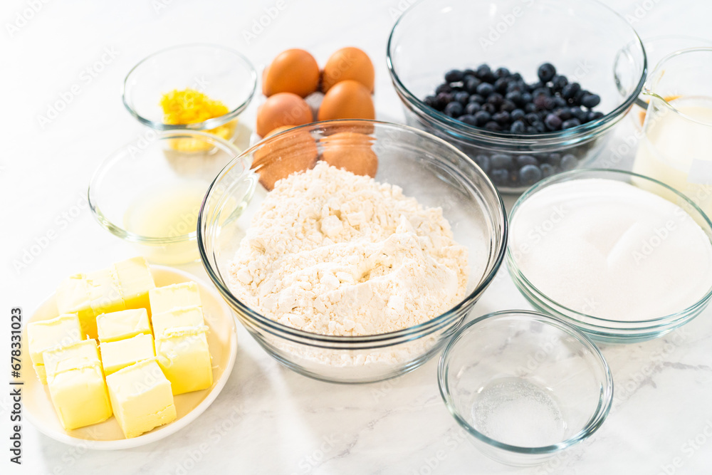 Lemon blueberry bundt cake with powdered sugar dusting Lemon blueberry bundt cake with powdered sugar dusting