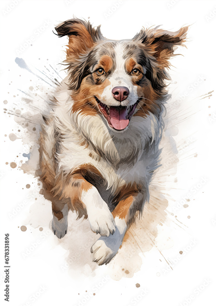 Austraian shepherd jumping in nature forest. Dog jump or fly in sunshine background Austraian shepherd jumping in nature forest. Dog jump or fly in sunshine background