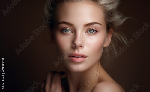 Long hair blond lady close up with a smile (AI generated)