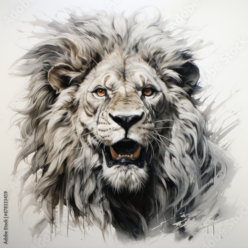 Sketch of a wild lion tattoo.