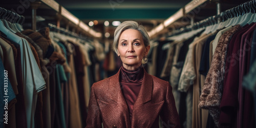 Experienced Fashion Store Owner Surrounded by Fully Laden Racks of Clothing and Trends AI generated