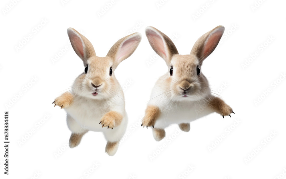 Bouncing Bunny Hoppers Pair Isolated On a Clear Surface or PNG Transparent Background.