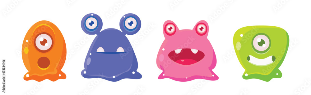 Obraz premium Cute Colorful Jelly Monster and Funny Aliens Vector Set