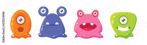 Cute Colorful Jelly Monster and Funny Aliens Vector Set