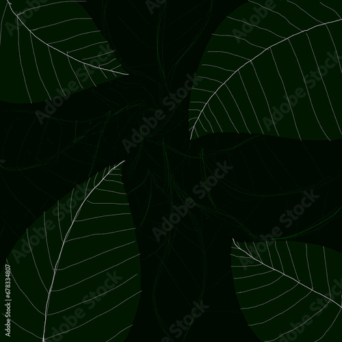 Abstract green leaves background, dark doodle leaf earth day backdrop  © AarRaeidul