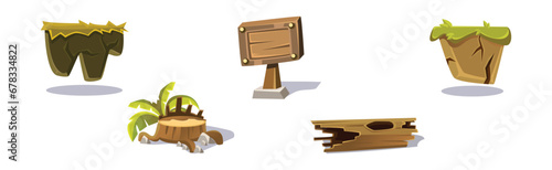 Nature Game Landscape Object and Elements Vector Set
