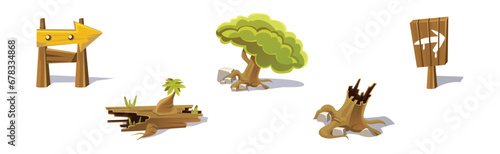 Nature Game Landscape Object and Elements Vector Set