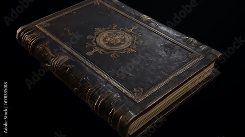 A Mysterious Black Book with an Intricate Gold Design