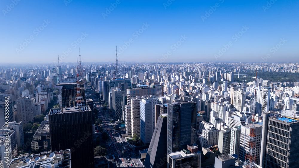 Aerial view of Av. Paulista in Sao Paulo, SP. Main avenue of the capital.