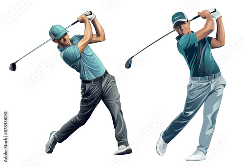 Silhouette person playing golf, illustration on transparent background