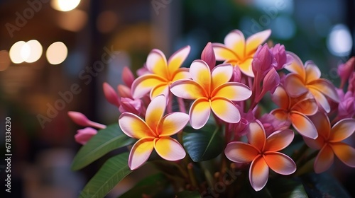 Colorful Frangipani or Plumeria flowers. Springtime Concept. Valentine s Day Concept with a Copy Space. Mother s Day.