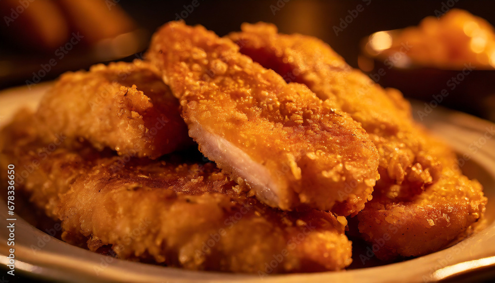 breaded chicken crispy strips a close-up shot breaded chicken crispy strips a close-up shot