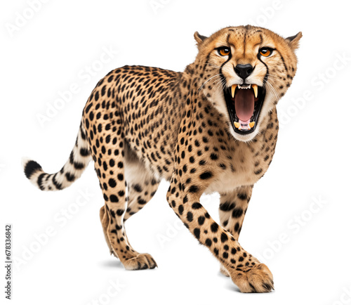 scary angry cheetah with visible teeth photo