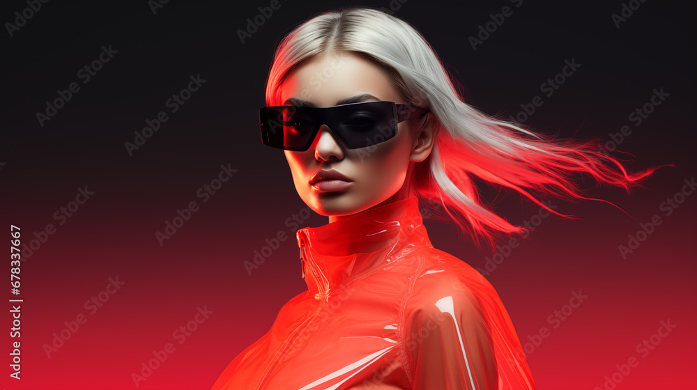 portrait fashionable girl with neon lighting studio photo shoot advertising banner concept. modern business card concept, copy space for your advertisement. portrait fashionable girl with neon lighting studio photo shoot advertising banner concept. modern business card concept, copy space for your advertisement.