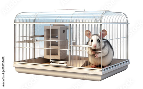 Chinchilla Cage With Rat Isolated On a Clear Surface or PNG Transparent Background.