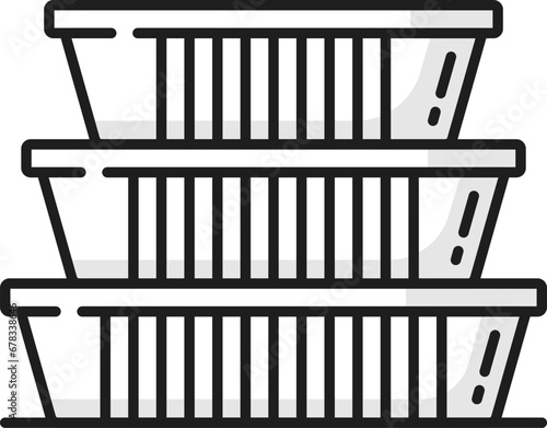 Fastfood lunch packaging set isolated color line icon. Vector plastic food containers takeaway boxes packages. Foil, styrofoam or cardboard boxes